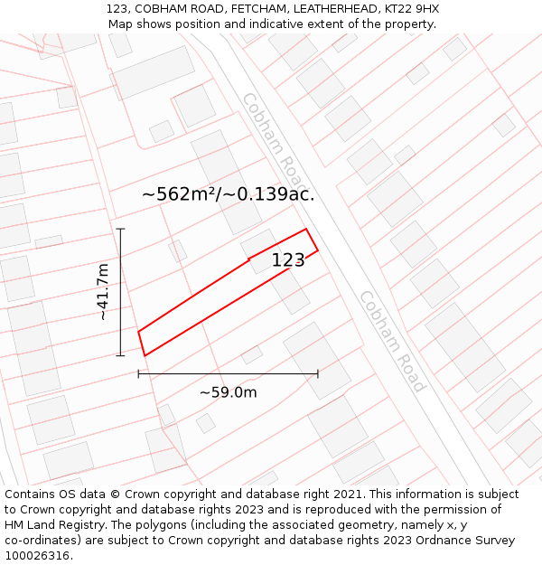 123, COBHAM ROAD, FETCHAM, LEATHERHEAD, KT22 9HX: Plot and title map