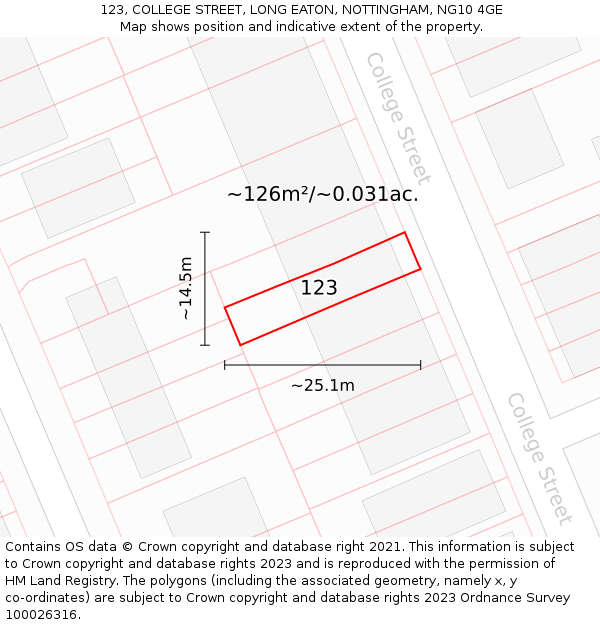 123, COLLEGE STREET, LONG EATON, NOTTINGHAM, NG10 4GE: Plot and title map