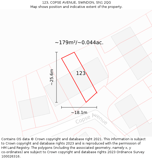 123, COPSE AVENUE, SWINDON, SN1 2QG: Plot and title map