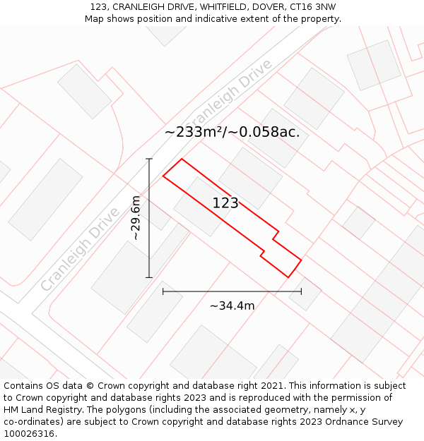 123, CRANLEIGH DRIVE, WHITFIELD, DOVER, CT16 3NW: Plot and title map