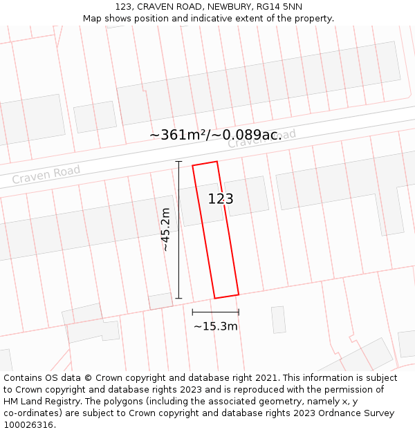 123, CRAVEN ROAD, NEWBURY, RG14 5NN: Plot and title map