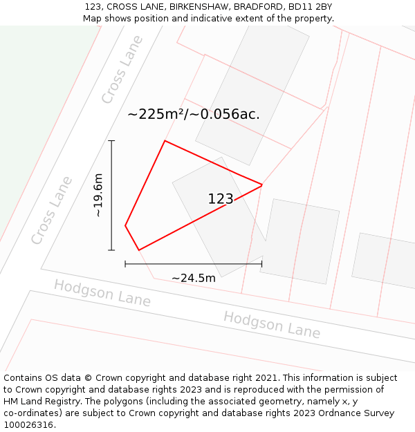 123, CROSS LANE, BIRKENSHAW, BRADFORD, BD11 2BY: Plot and title map