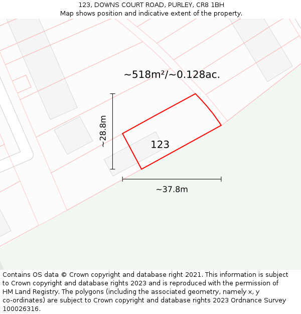 123, DOWNS COURT ROAD, PURLEY, CR8 1BH: Plot and title map