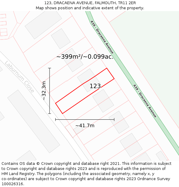 123, DRACAENA AVENUE, FALMOUTH, TR11 2ER: Plot and title map