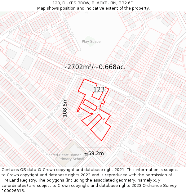 123, DUKES BROW, BLACKBURN, BB2 6DJ: Plot and title map