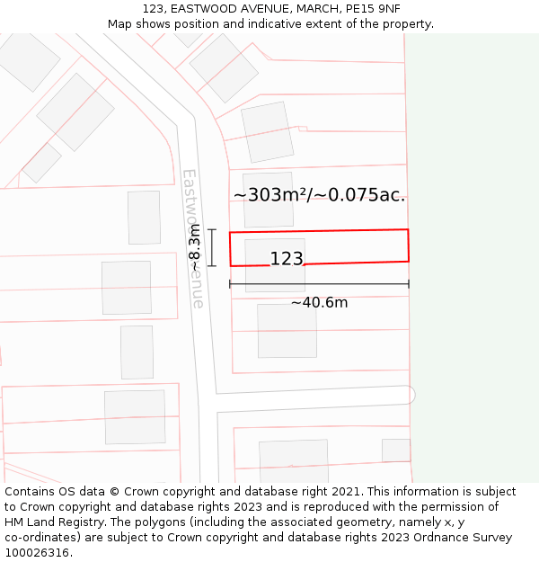 123, EASTWOOD AVENUE, MARCH, PE15 9NF: Plot and title map