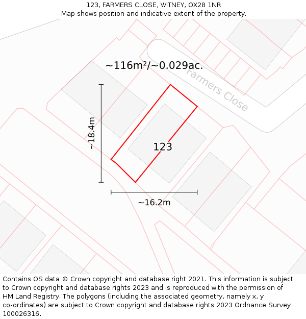 123, FARMERS CLOSE, WITNEY, OX28 1NR: Plot and title map