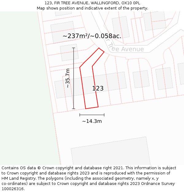 123, FIR TREE AVENUE, WALLINGFORD, OX10 0PL: Plot and title map