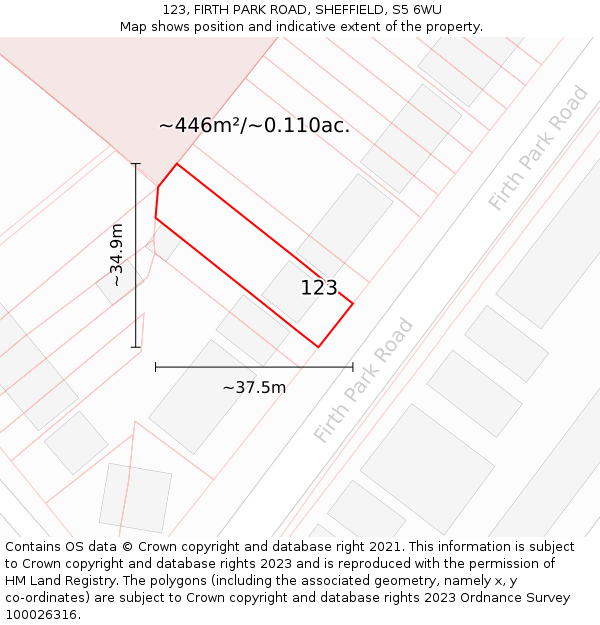 123, FIRTH PARK ROAD, SHEFFIELD, S5 6WU: Plot and title map