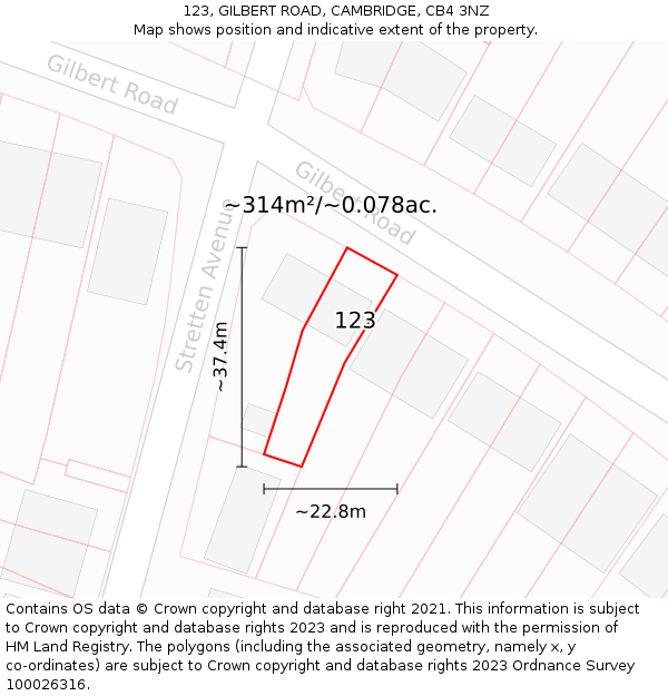 123, GILBERT ROAD, CAMBRIDGE, CB4 3NZ: Plot and title map