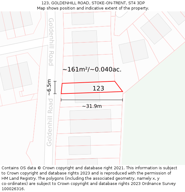 123, GOLDENHILL ROAD, STOKE-ON-TRENT, ST4 3DP: Plot and title map