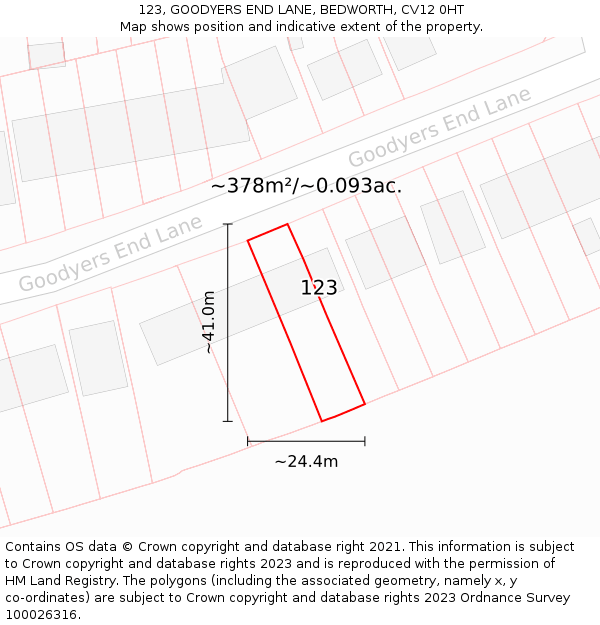 123, GOODYERS END LANE, BEDWORTH, CV12 0HT: Plot and title map