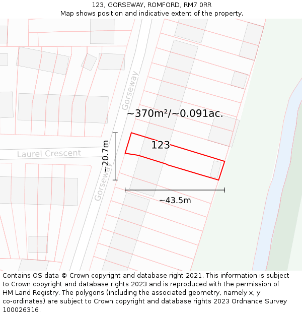 123, GORSEWAY, ROMFORD, RM7 0RR: Plot and title map