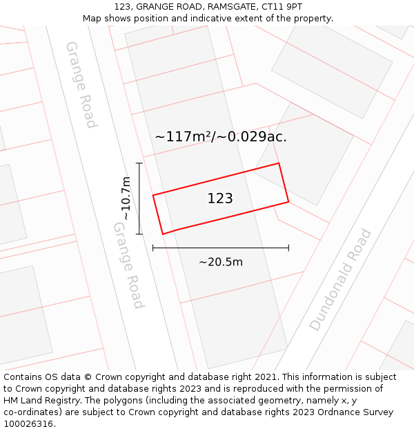 123, GRANGE ROAD, RAMSGATE, CT11 9PT: Plot and title map