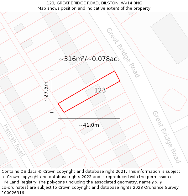 123, GREAT BRIDGE ROAD, BILSTON, WV14 8NG: Plot and title map