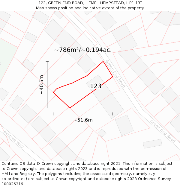 123, GREEN END ROAD, HEMEL HEMPSTEAD, HP1 1RT: Plot and title map