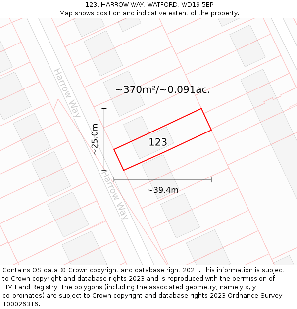 123, HARROW WAY, WATFORD, WD19 5EP: Plot and title map