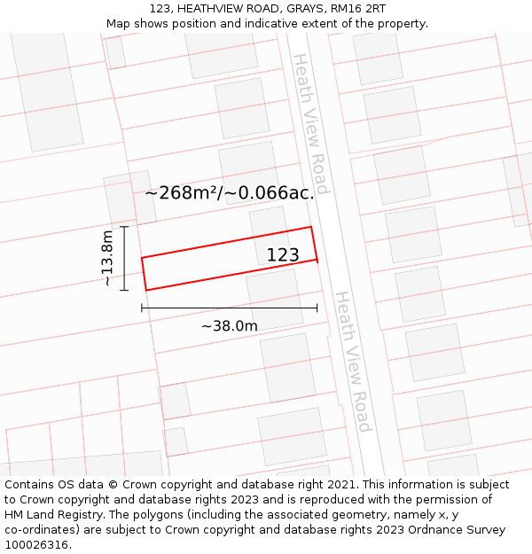 123, HEATHVIEW ROAD, GRAYS, RM16 2RT: Plot and title map