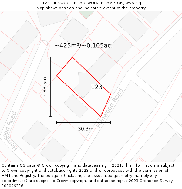 123, HENWOOD ROAD, WOLVERHAMPTON, WV6 8PJ: Plot and title map