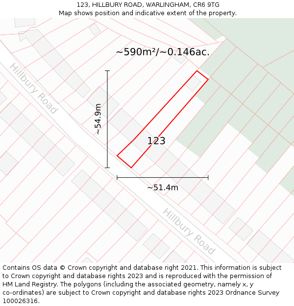 123, HILLBURY ROAD, WARLINGHAM, CR6 9TG: Plot and title map