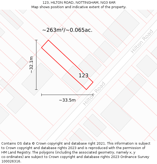 123, HILTON ROAD, NOTTINGHAM, NG3 6AR: Plot and title map