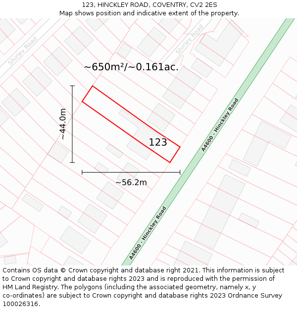 123, HINCKLEY ROAD, COVENTRY, CV2 2ES: Plot and title map