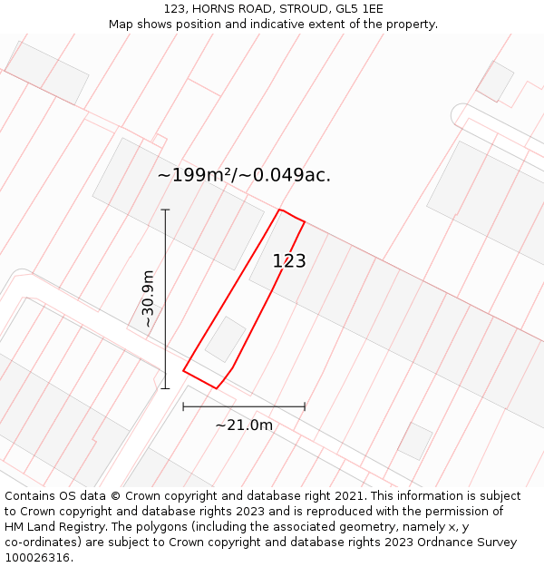 123, HORNS ROAD, STROUD, GL5 1EE: Plot and title map