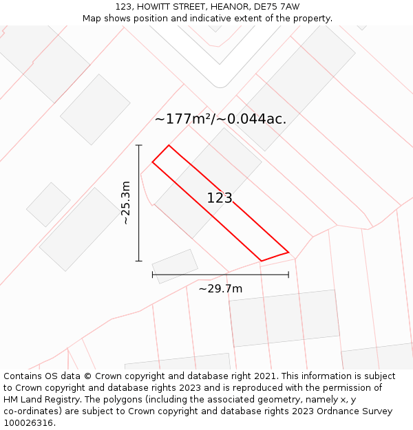 123, HOWITT STREET, HEANOR, DE75 7AW: Plot and title map