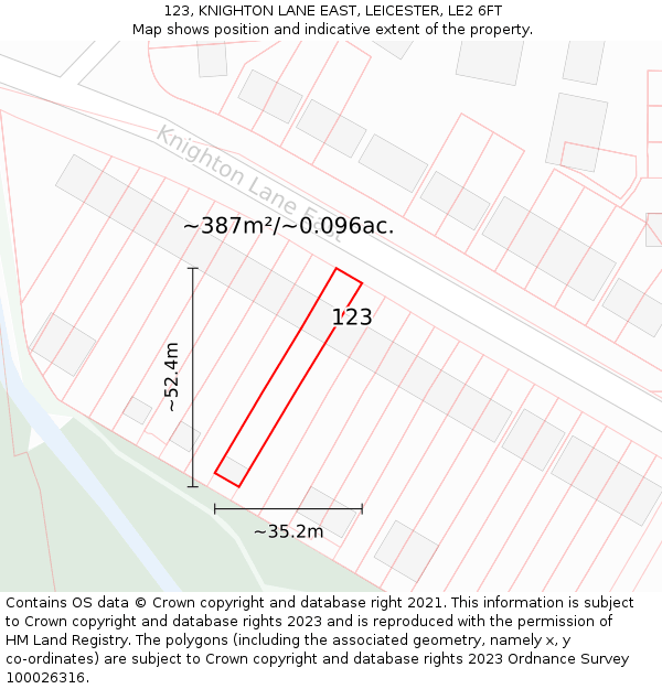 123, KNIGHTON LANE EAST, LEICESTER, LE2 6FT: Plot and title map