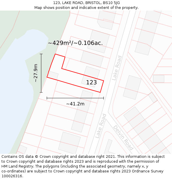 123, LAKE ROAD, BRISTOL, BS10 5JG: Plot and title map