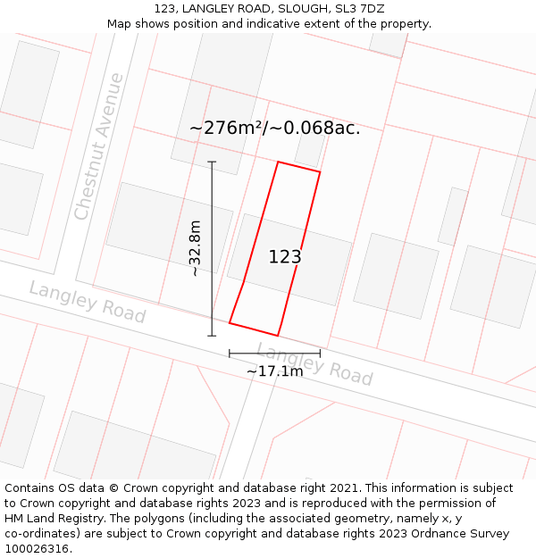 123, LANGLEY ROAD, SLOUGH, SL3 7DZ: Plot and title map