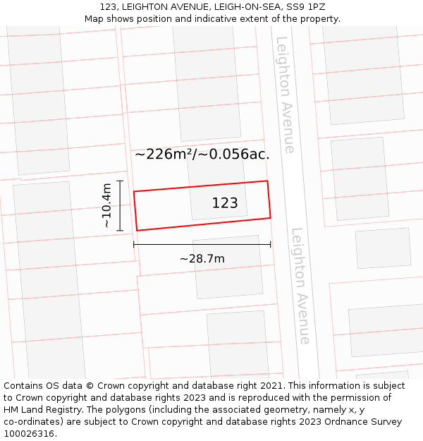 123, LEIGHTON AVENUE, LEIGH-ON-SEA, SS9 1PZ: Plot and title map