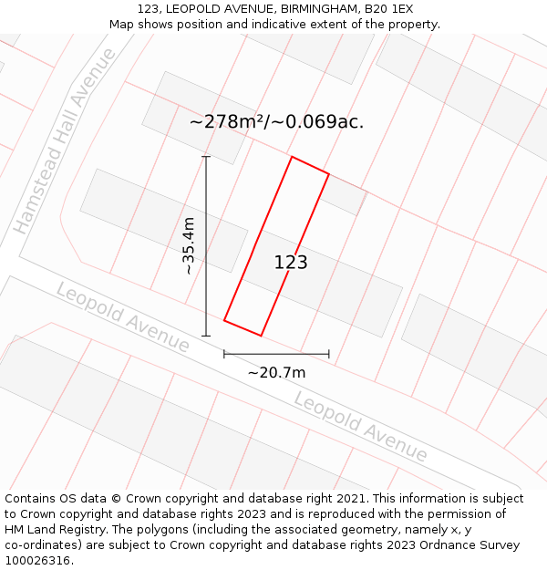 123, LEOPOLD AVENUE, BIRMINGHAM, B20 1EX: Plot and title map