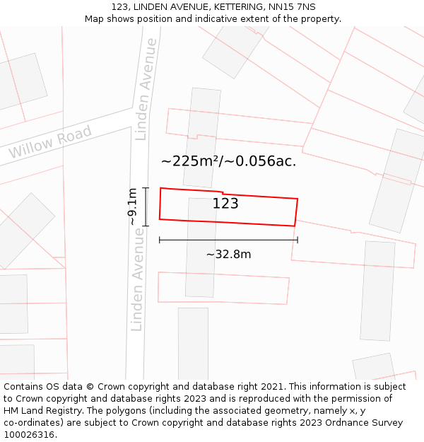 123, LINDEN AVENUE, KETTERING, NN15 7NS: Plot and title map