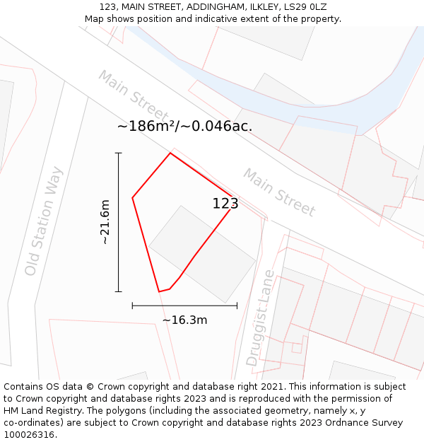 123, MAIN STREET, ADDINGHAM, ILKLEY, LS29 0LZ: Plot and title map