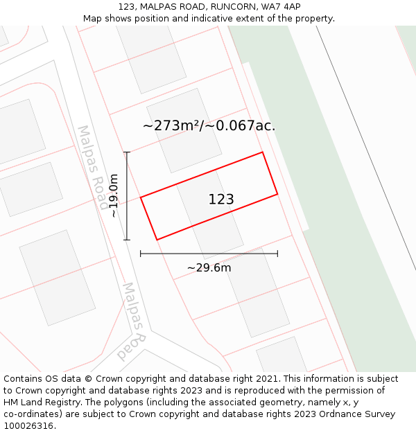 123, MALPAS ROAD, RUNCORN, WA7 4AP: Plot and title map