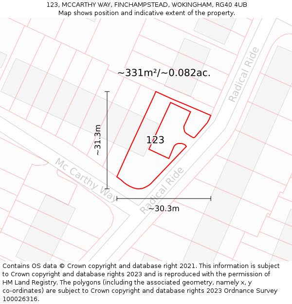 123, MCCARTHY WAY, FINCHAMPSTEAD, WOKINGHAM, RG40 4UB: Plot and title map