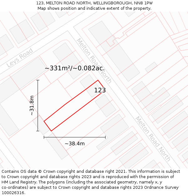 123, MELTON ROAD NORTH, WELLINGBOROUGH, NN8 1PW: Plot and title map