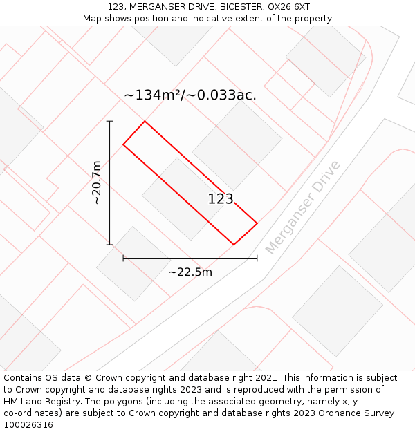 123, MERGANSER DRIVE, BICESTER, OX26 6XT: Plot and title map