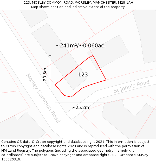 123, MOSLEY COMMON ROAD, WORSLEY, MANCHESTER, M28 1AH: Plot and title map