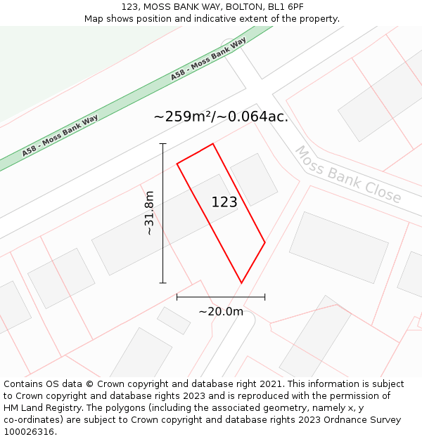 123, MOSS BANK WAY, BOLTON, BL1 6PF: Plot and title map