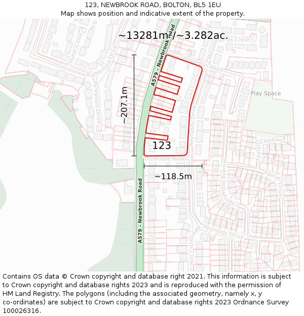 123, NEWBROOK ROAD, BOLTON, BL5 1EU: Plot and title map