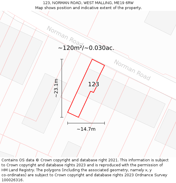 123, NORMAN ROAD, WEST MALLING, ME19 6RW: Plot and title map