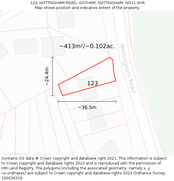 123, NOTTINGHAM ROAD, GOTHAM, NOTTINGHAM, NG11 0HA: Plot and title map