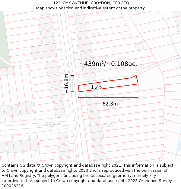 123, OAK AVENUE, CROYDON, CR0 8EQ: Plot and title map