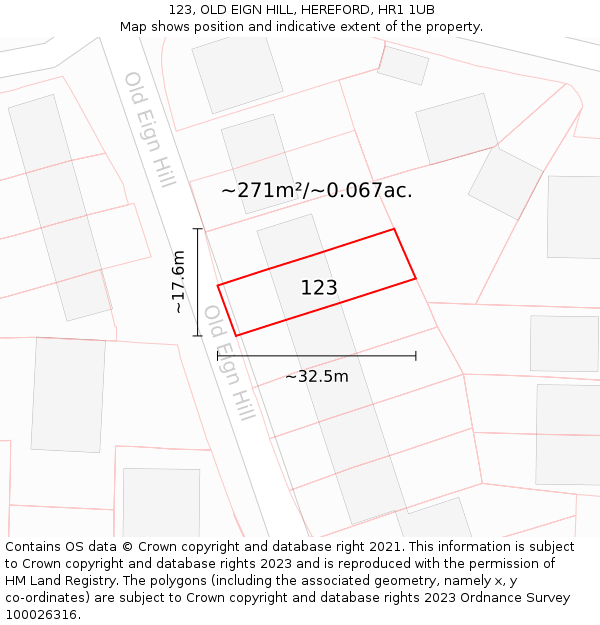 123, OLD EIGN HILL, HEREFORD, HR1 1UB: Plot and title map