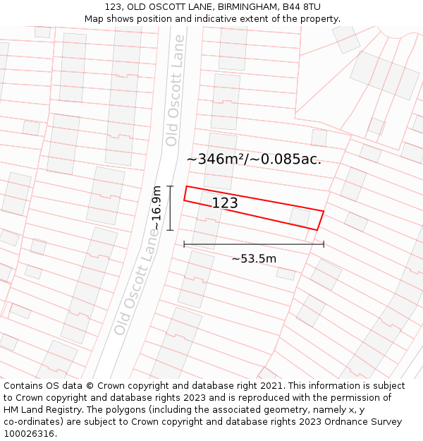 123, OLD OSCOTT LANE, BIRMINGHAM, B44 8TU: Plot and title map