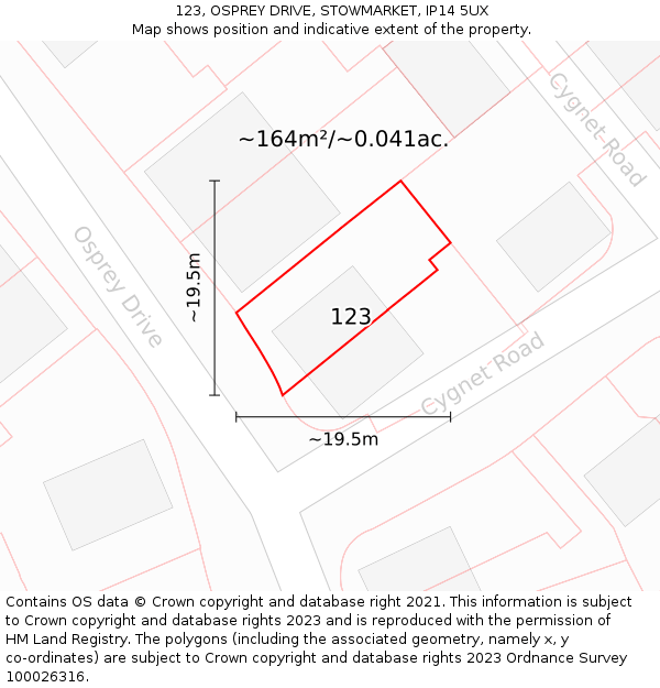 123, OSPREY DRIVE, STOWMARKET, IP14 5UX: Plot and title map