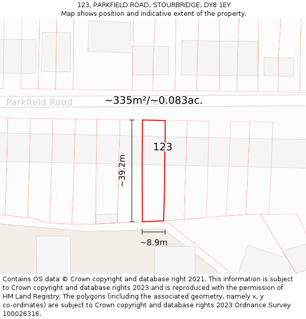 123, PARKFIELD ROAD, STOURBRIDGE, DY8 1EY: Plot and title map