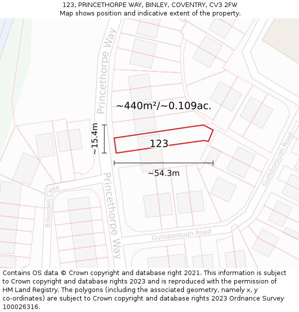 123, PRINCETHORPE WAY, BINLEY, COVENTRY, CV3 2FW: Plot and title map